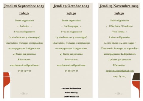 Soirées dégustation en Septembre, Octobre et Novembre 2023